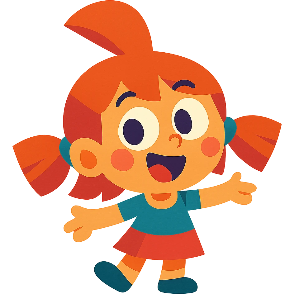 girl character with a unique hairstyle and a cheerful expression, vibrant cartoon style emoji