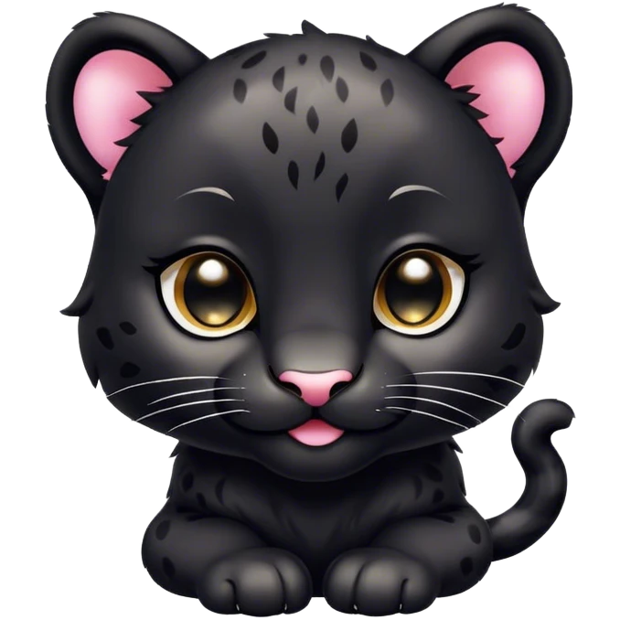 Cinematic Cute Baby Panther Portrait Emoji, Head tilted playfully and inquisitively, with a delightfully compact form accented by soft, velvety fur and round, sparkling eyes filled with wonder, Simplified yet irresistibly adorable features, highly detailed, glowing with a warm, inviting glow, high shine, affectionate and lively, stylized with a touch of whimsical cuteness, bright and endearing, soft glowing outline, capturing the essence of a mischievous yet loving baby panther that seems as if it could tumble out of the screen into your arms! emoji