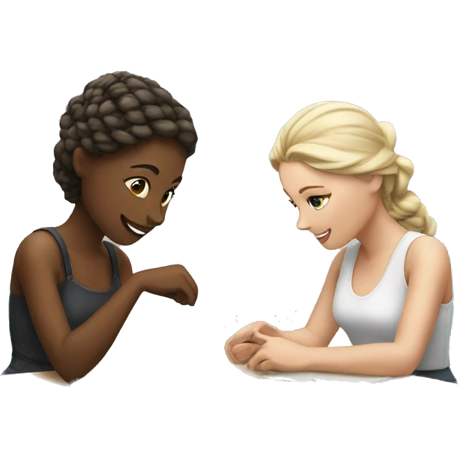 Two white girls at a table chatting and crafting  emoji