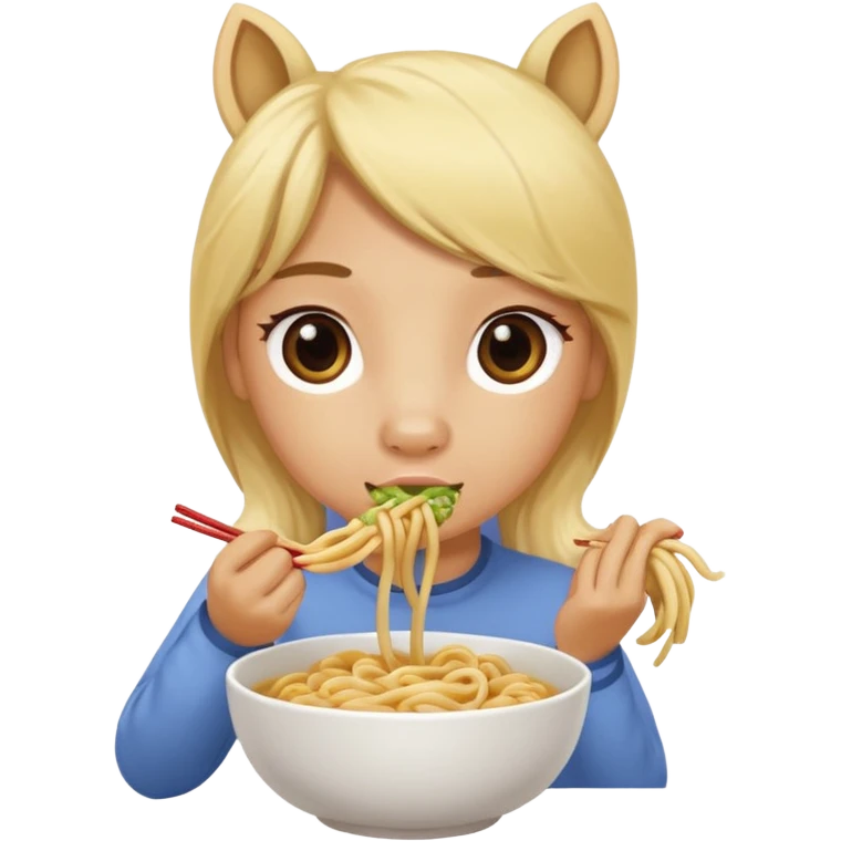 blonde pony eating noodle emoji