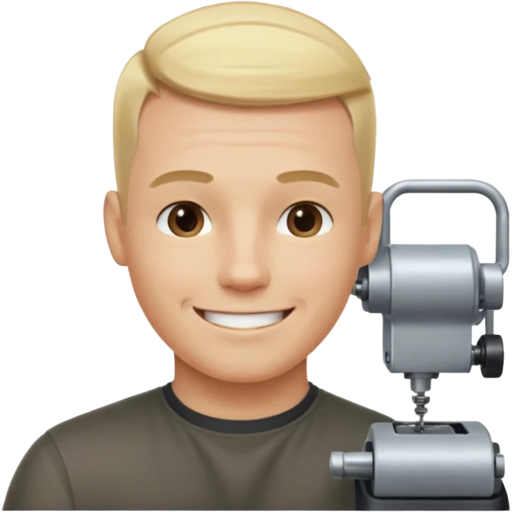 Male, no glasses, blonde hair, right side of hair shaved with a machine, face turned towards the camera emoji