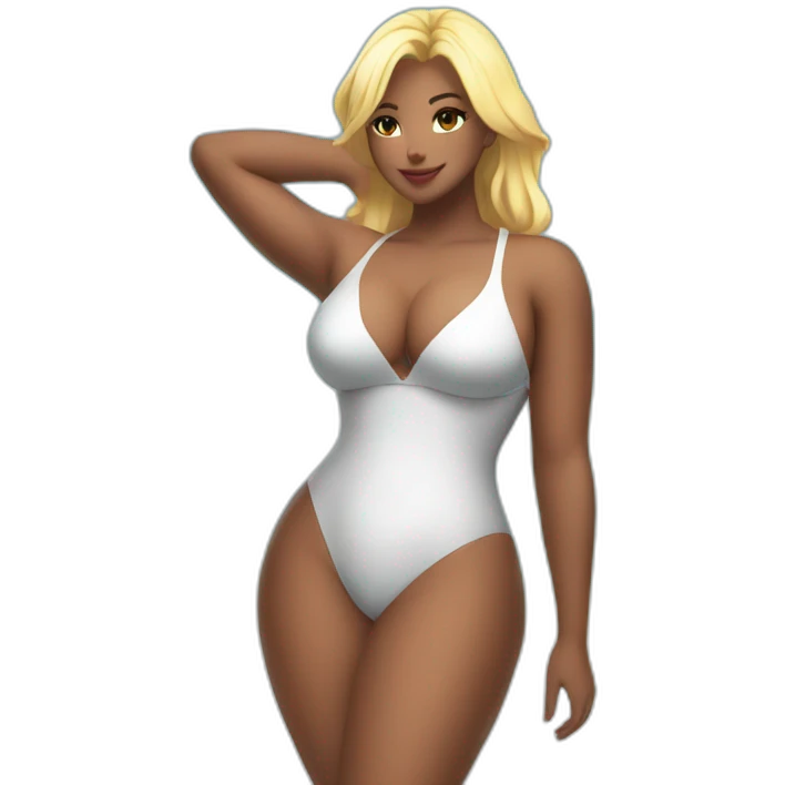 Slim-Thicc woman swimsuit posing full body (blonde, perfect body, hourglass figure) neko emoji