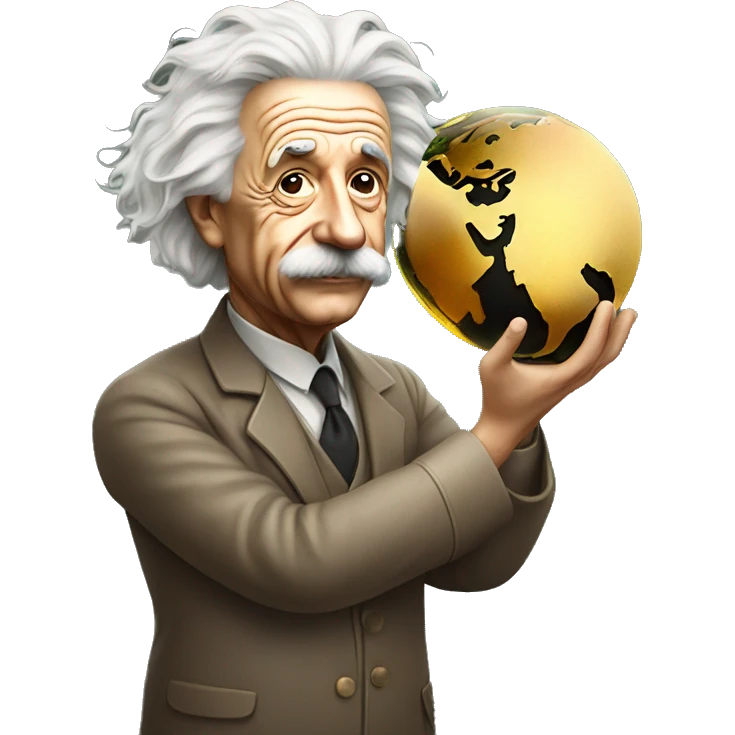 Albert Einstein holding Earth emoji