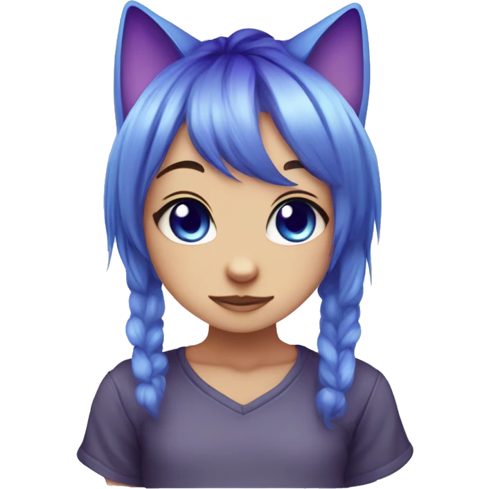 chibi eyes blue purple hair cat ear that says hello emoji