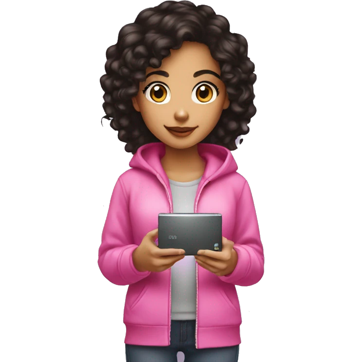 dark haired lightskin girl  playing pink nintendo ds emoji