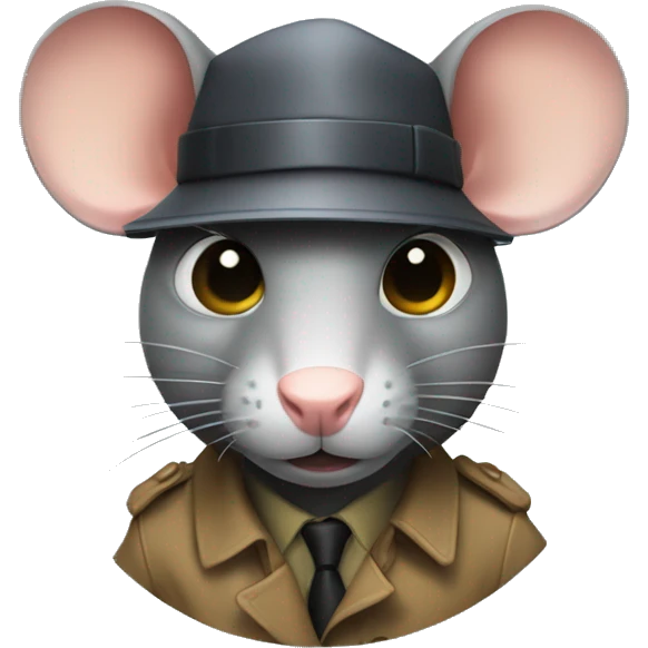 A rat with a lens and a trench like an investigator emoji