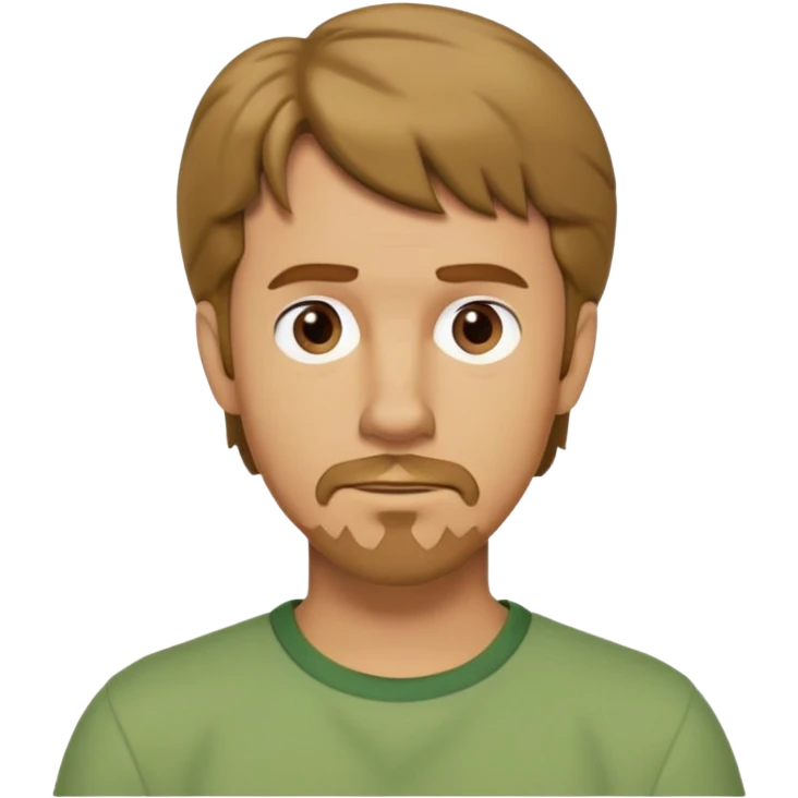 shaggy rogers caucasian man, dark blonde, short goatee, brown eyes, green shirt from scooby doo emoji