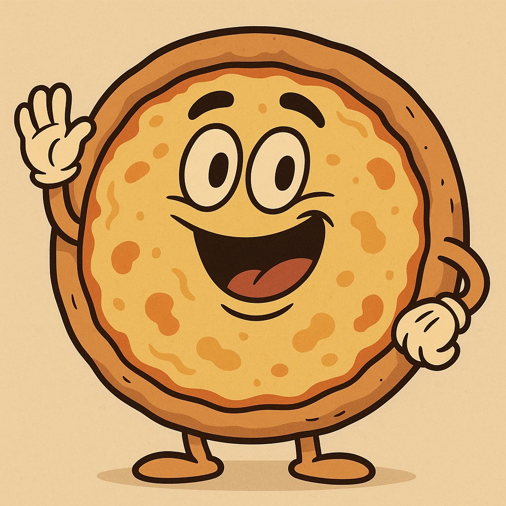 classic cheese pizza, no toppings, playful cartoon style emoji
