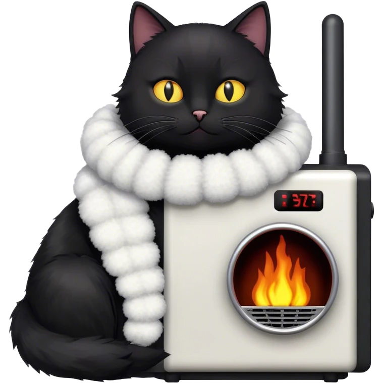 black cat sitting in front on heater emoji