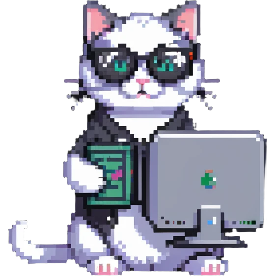 cat with glasses and a computer in its paws emoji
