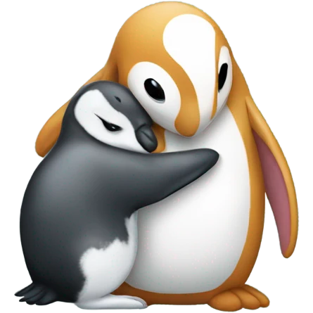 Lop eared rabbit hugging a penguin emoji