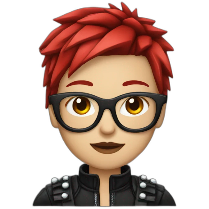 Female punk, glasses,band  red and black short hair emoji