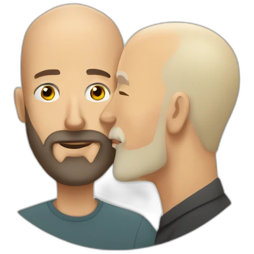older buzz cut European blonde bearded  man kissing bald older Ethiopian bearded  man emoji