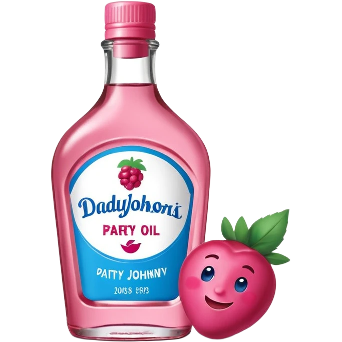 bottle of oil blue top pink outside with logo that says Diddy Party oil Johnson and Johnson  brand with a smiling berry on top emoji