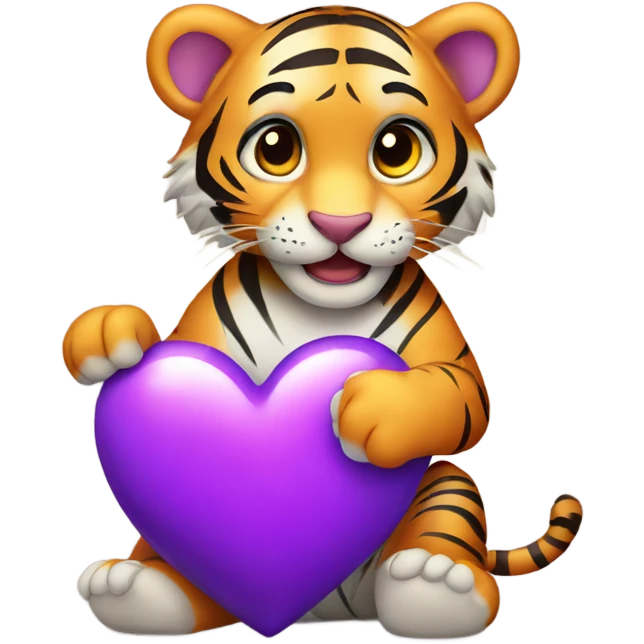 Tiger cub holding big purple heart emoji