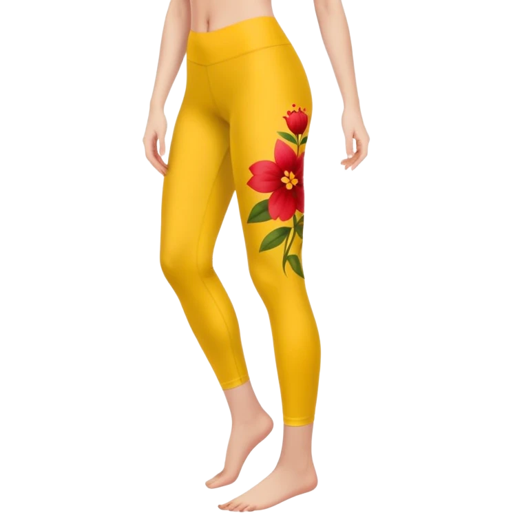 yellow leggings featuring small red flower designs, legs only emoji