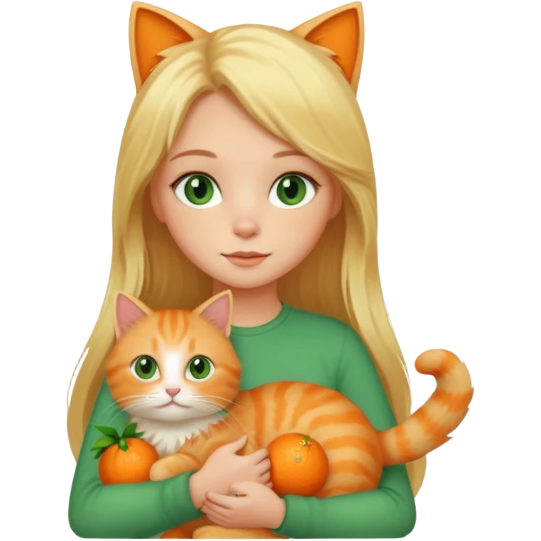 Blonde green eyed girl with long hair holding cat emoji