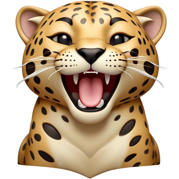 Cinematic Cute Yawning Jaguar Portrait Emoji, Head tilted slightly with a dramatic, wide-open yawn, showcasing a lithe, graceful build with distinctive rosette patterns and sleepy, half-closed eyes, Simplified yet irresistibly adorable features, highly detailed, glowing with a soft, cozy wild glow, high shine, relaxed yet expressive, stylized with a dash of whimsical feline charm, soft glowing outline, capturing the essence of a drowsy yet affectionate guardian that appears ready to stretch out for a nap! emoji