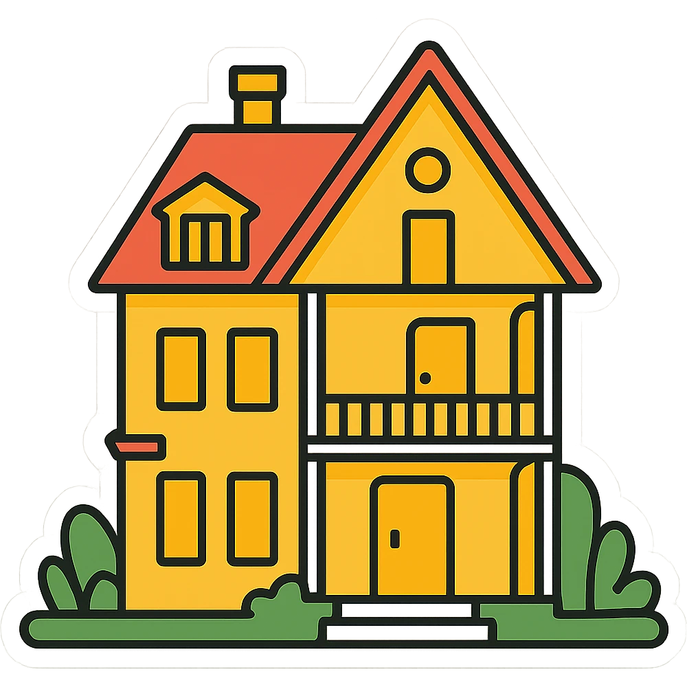 minimal house, sticker, yellow emoji