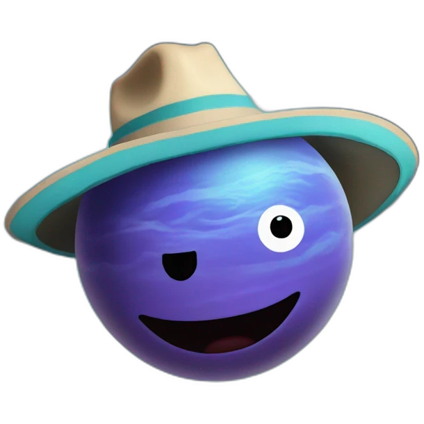 planet Neptune with a cartoon cowboy hat and happy face emoji