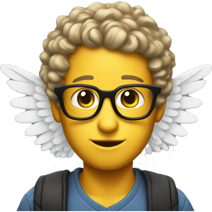 nerd emoji with wings for ears. and he has curly. he has yellow skin emoji