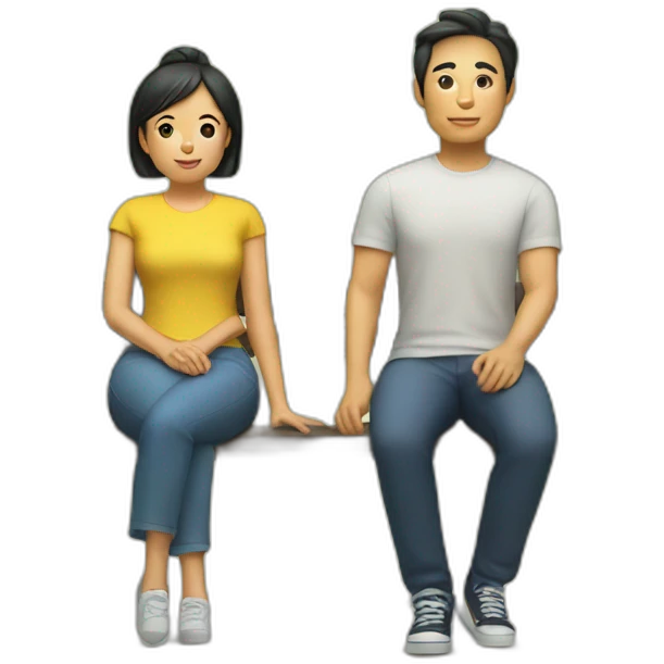 two asian characters sitting on a bench emoji