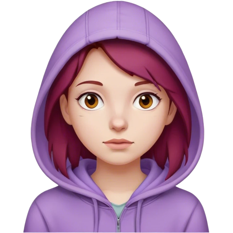 Dark red hair Girl wearing a lilac colored hoodie  emoji