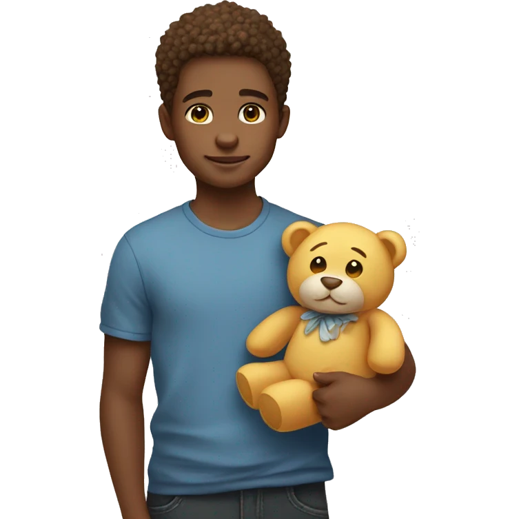 adorable boy with stuffed toy emoji