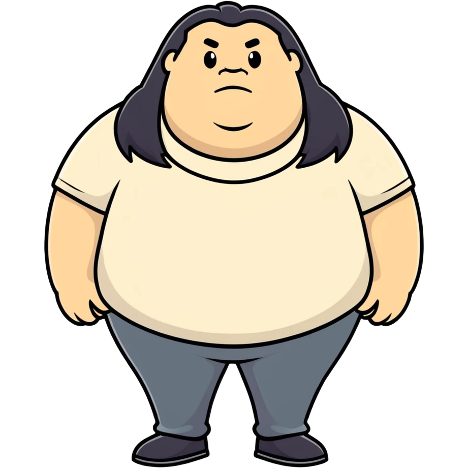 Fat guy with long black hair emoji