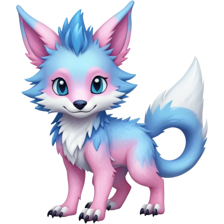 Feral Rare Fantasy cute adorable edgy pastel pink light-blue white iridescent Vernid-Sergal-hybrid by LiLaiRa, markings, tufted ears, full body emoji