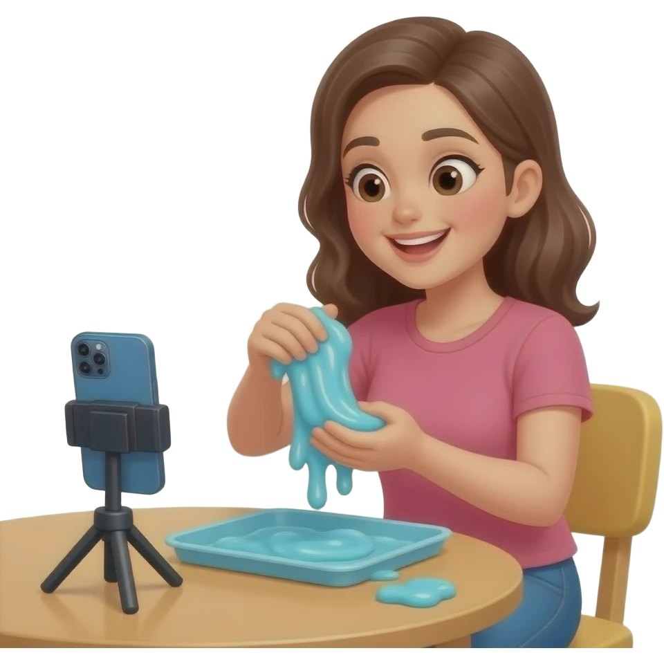 An women is making live about slime the phone is in the table and she gets 10,000 likes and coments and she is playing with taba squishy emoji emoji