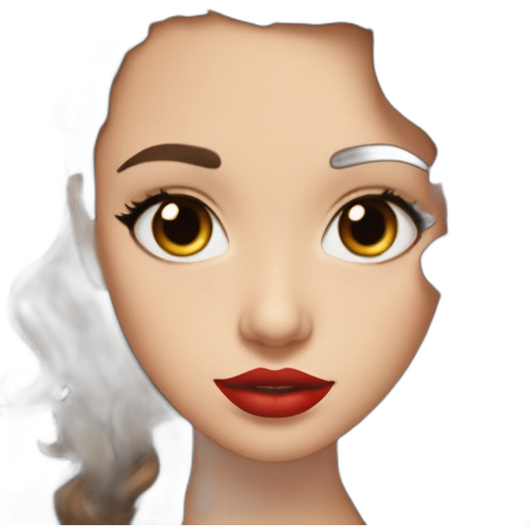 brown hair, black outfit, white girl, red lips, looking directly camera, e girl emoji