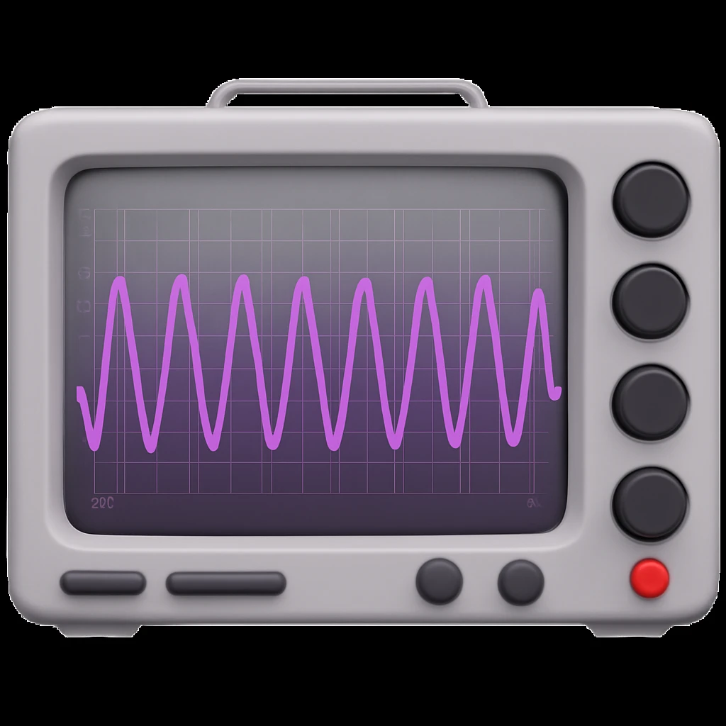 green sine wave in oscilloscope, emoji, purple sine wave, light gray oscilloscope emoji