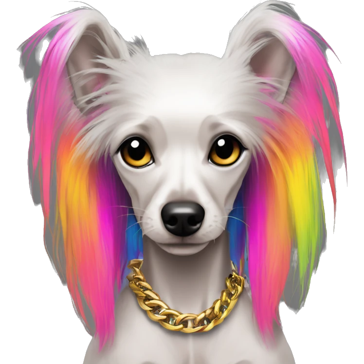 Punk Chinese crested dog neon rainbow hair gold chain punk piercings tattoos punk ear piercings emoji