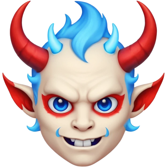 Cool devil with blue flame and shades, cute face, half body emoji