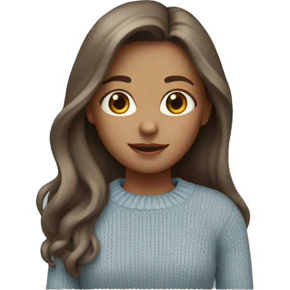 girl with fair skin with long brown hair wearing a grey sweater and light blue flared jeans emoji