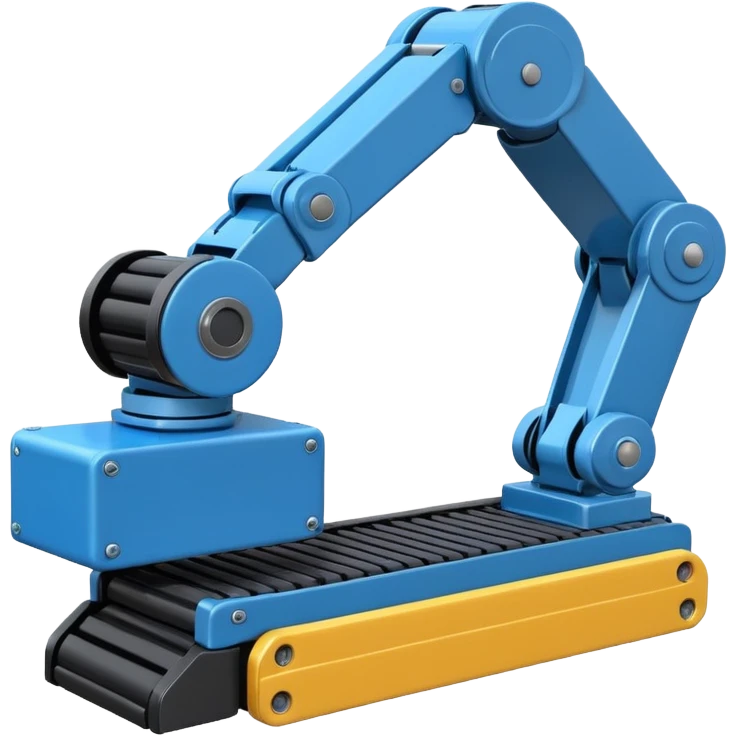 robot arm which is picking blue block on conveyor belt emoji