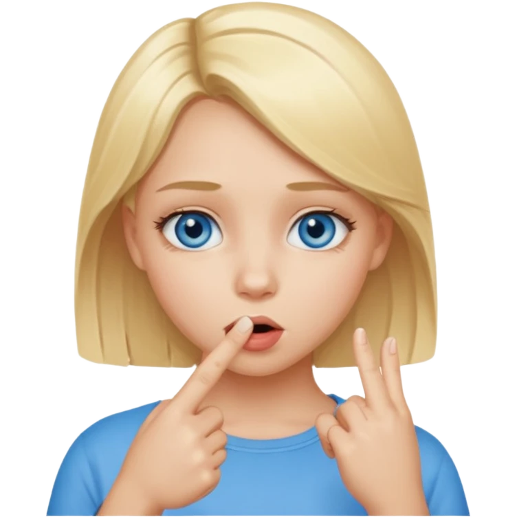 Chica con el dedo índice en la boca , que la chica sea rubia con ojos azules emoji
