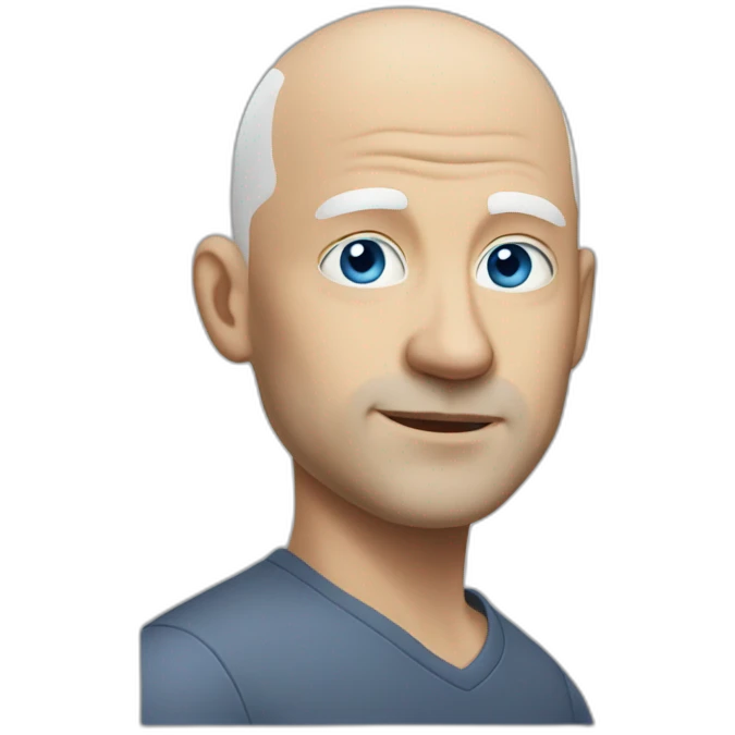 white bald man middle aged, blue eyes, sharp chin emoji