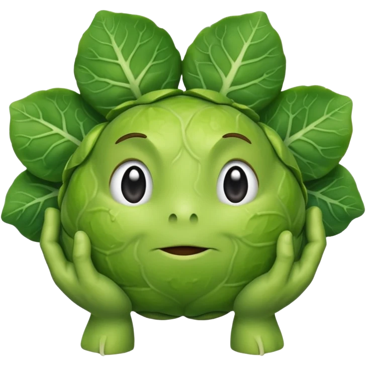 A Brussels sprout rubbing its hands together looking like it’s up to no good emoji
