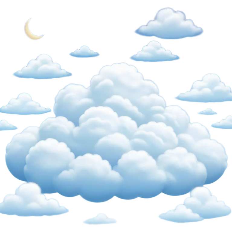 Cinematic Realistic Clouds Emoji, Fluffy and soft, with gentle, swirling white clouds floating effortlessly in a deep blue sky. The clouds drift lazily across the horizon, casting shadows and playing with the light in a peaceful and dreamy way. Soft glowing outline, capturing the essence of calm, serenity, and endless sky in a dreamy cloudscape! emoji