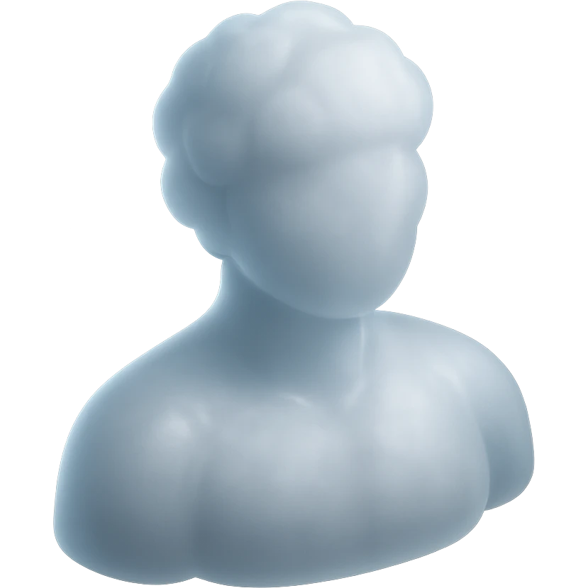 person from shoulders up, fully composed of white fluffy convex clouds, matte glass style, no background, no extra details emoji