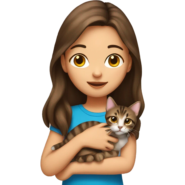 Brunette girl holding brown tabby kitten emoji