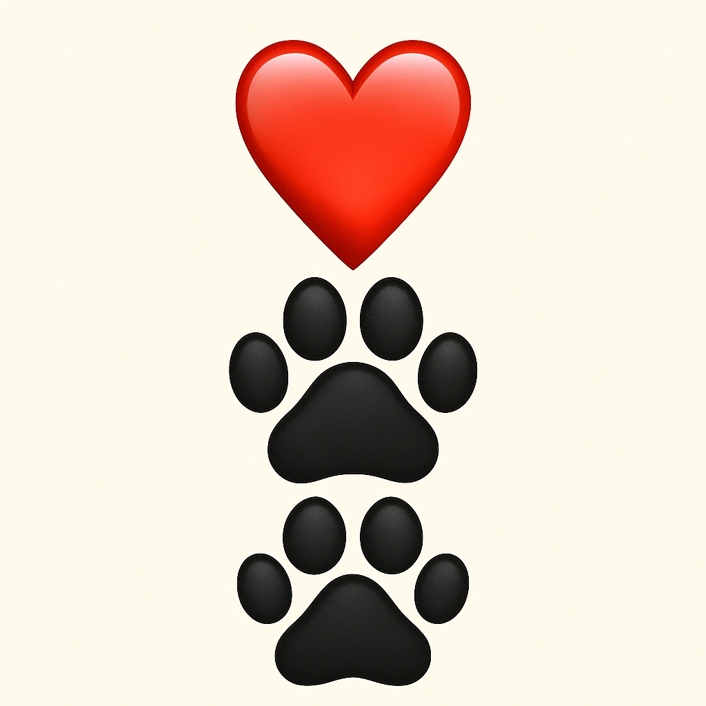 Make it apple style emojis: Stack the two black puppy paws vertically, keep the heart and original style emoji