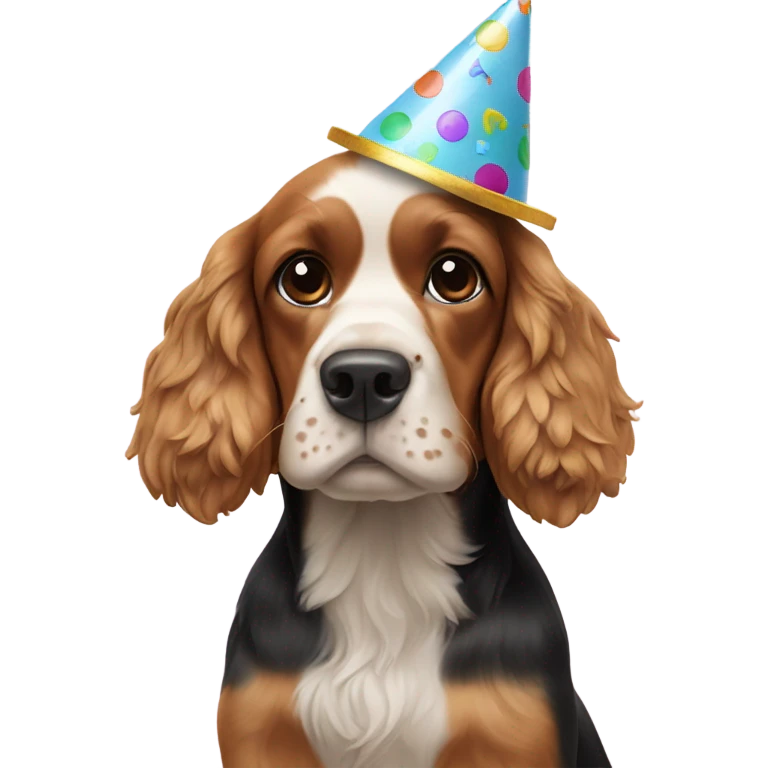 cocker spaniel with party hat emoji
