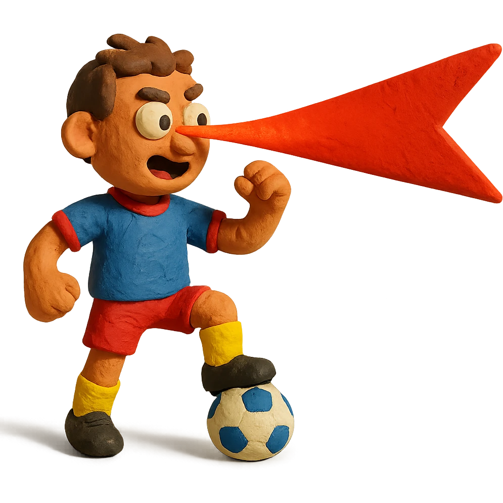 claymation style soccer player with a laser beam, playful emoji