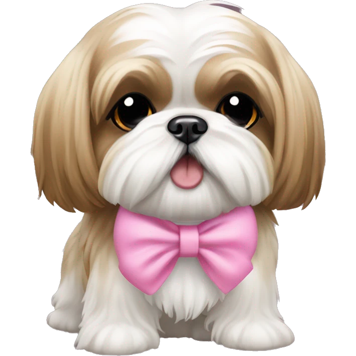 Tan and white shih tzu girl dog with pink bow emoji