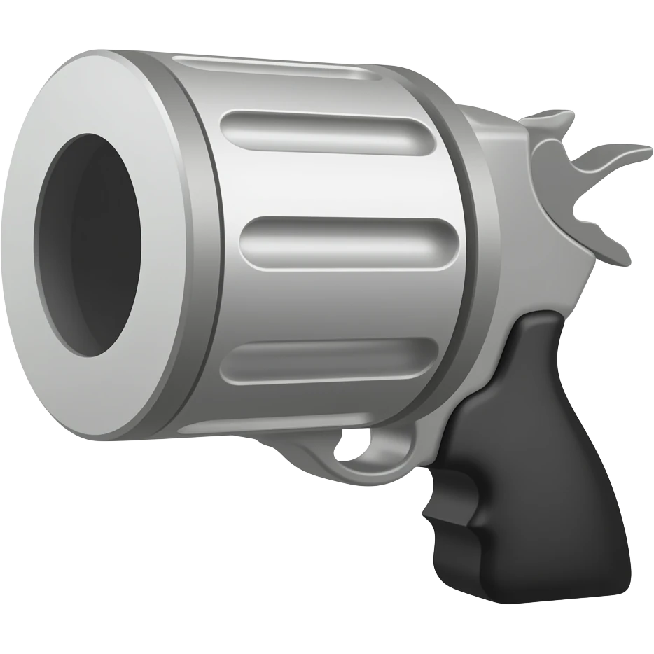 flat icon of a tommy gun silhouette with round drum, simple geometric shapes, single color + small accent, no details, no gradients, no background, centered, fills canvas, emoji style emoji