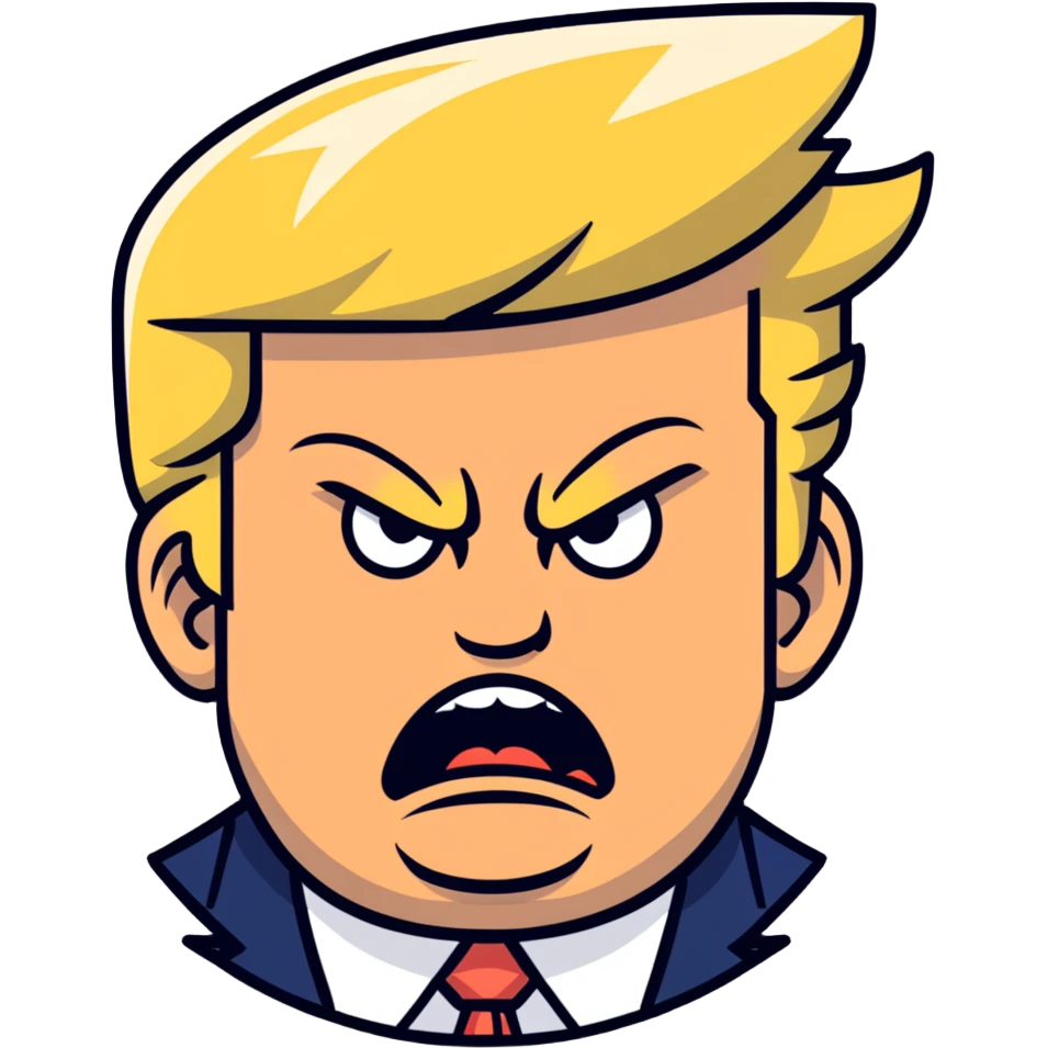Donald Trump with an angry facial expression emoji