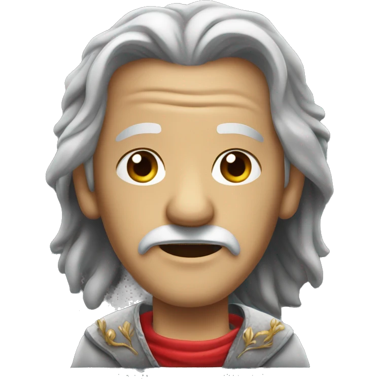Old man wth long grey hair and a red bandana around his neck, wearing a kings crown  emoji